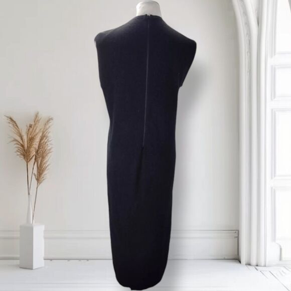 Vintage 60s Cashmere Midi Shift Dress Size M Beaded Crew Neckline Mod Sleeveless - Picture 6 of 14